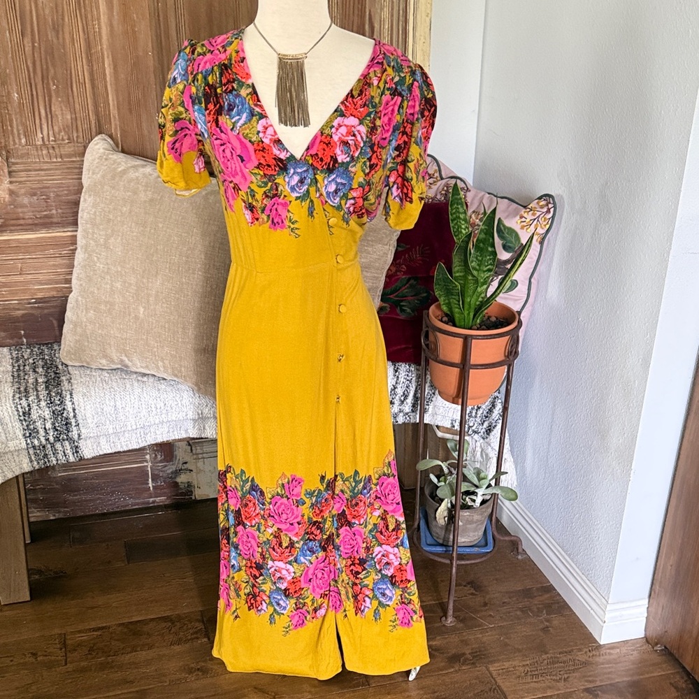 Free People Floral Yellow Dress